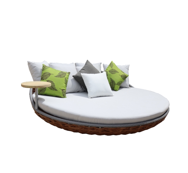 POLY RATTAN ROUND BED WITH SIDE TABLE
