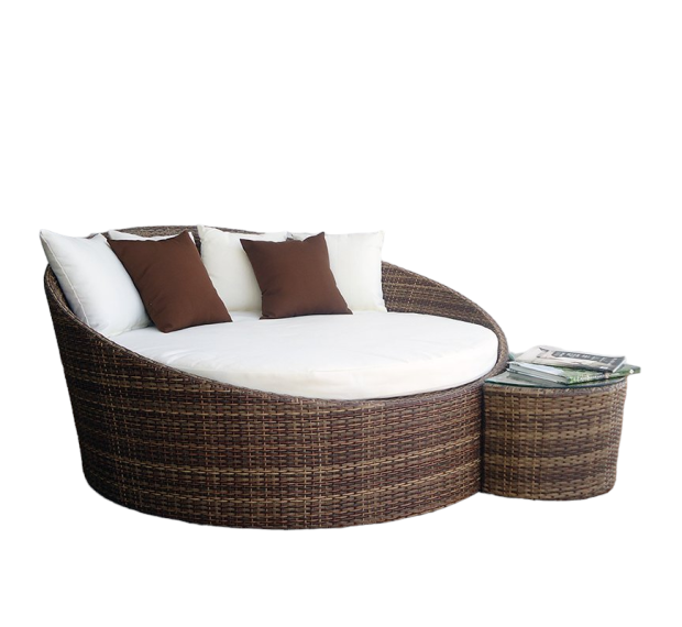 POLY RATTAN SUNBED ROUND FIBER WITH CUSHION