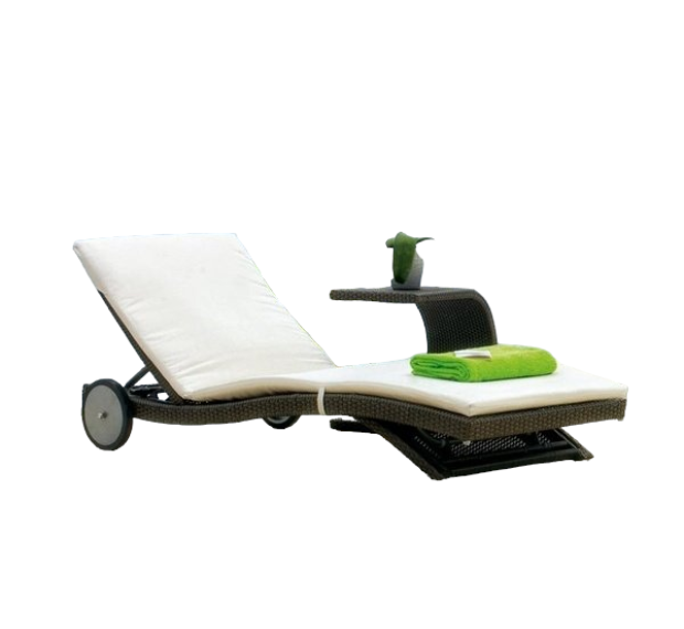 POLY RATTAN SUNBED WITH TWO WHEELS HEAD