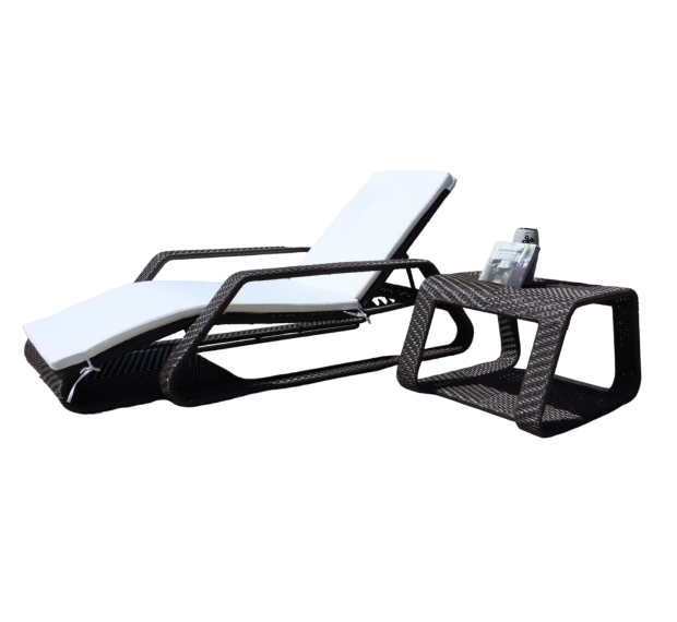 POLY RATTAN SUNBED WITH CUSHION AND SIDE TABLE